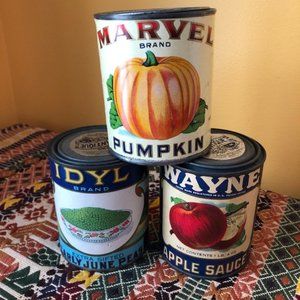 Set of Vintage Decorative Canned Goods Antique